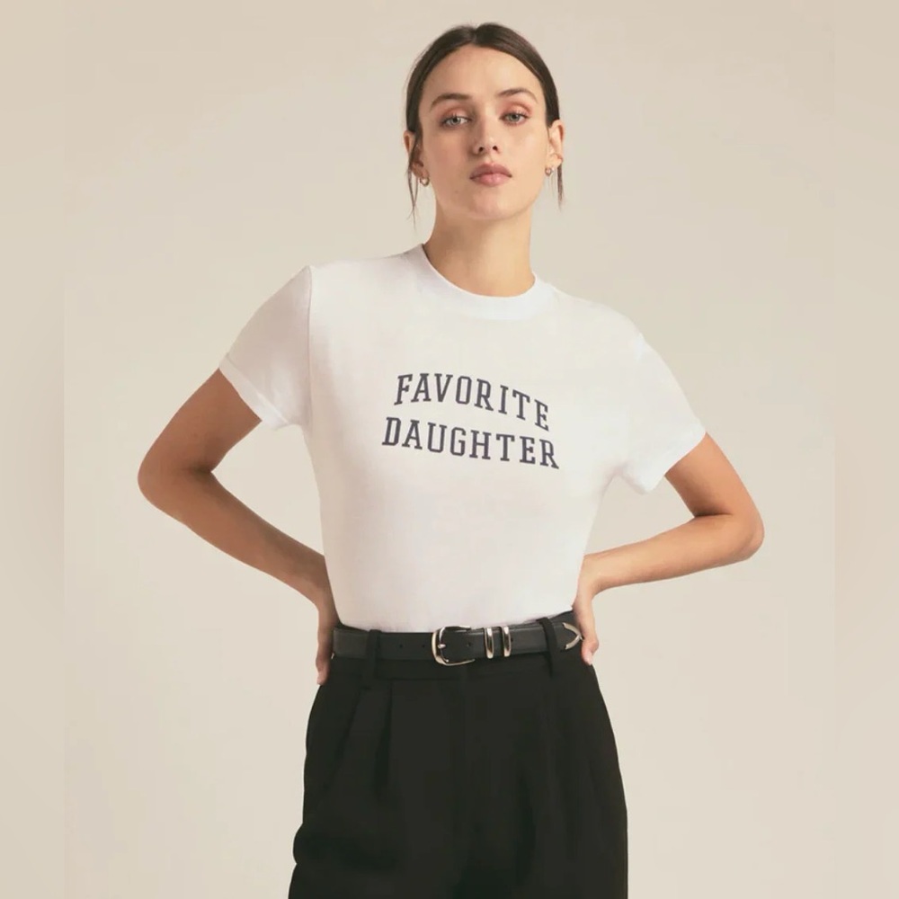 Favorite Daughter The Cropped Collegiate Boxy Graphic Tee Shirt in Size Medium - Picture 3 of 11